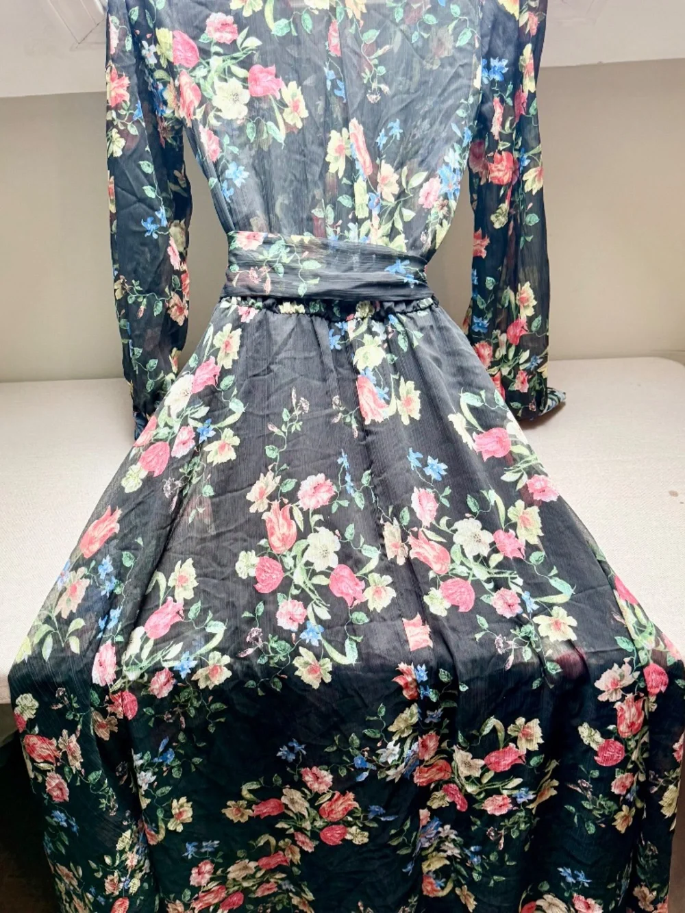 Spy Zone Black Sheer Floral Feminine Summer Maxi Dress Wedding Graduation Size S - Picture 9 of 12